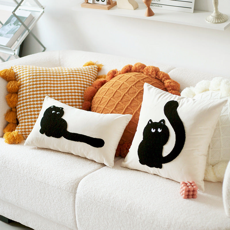 Modern Minimalist Cat Embroidered Cushion - Home Decor Throw Pillow