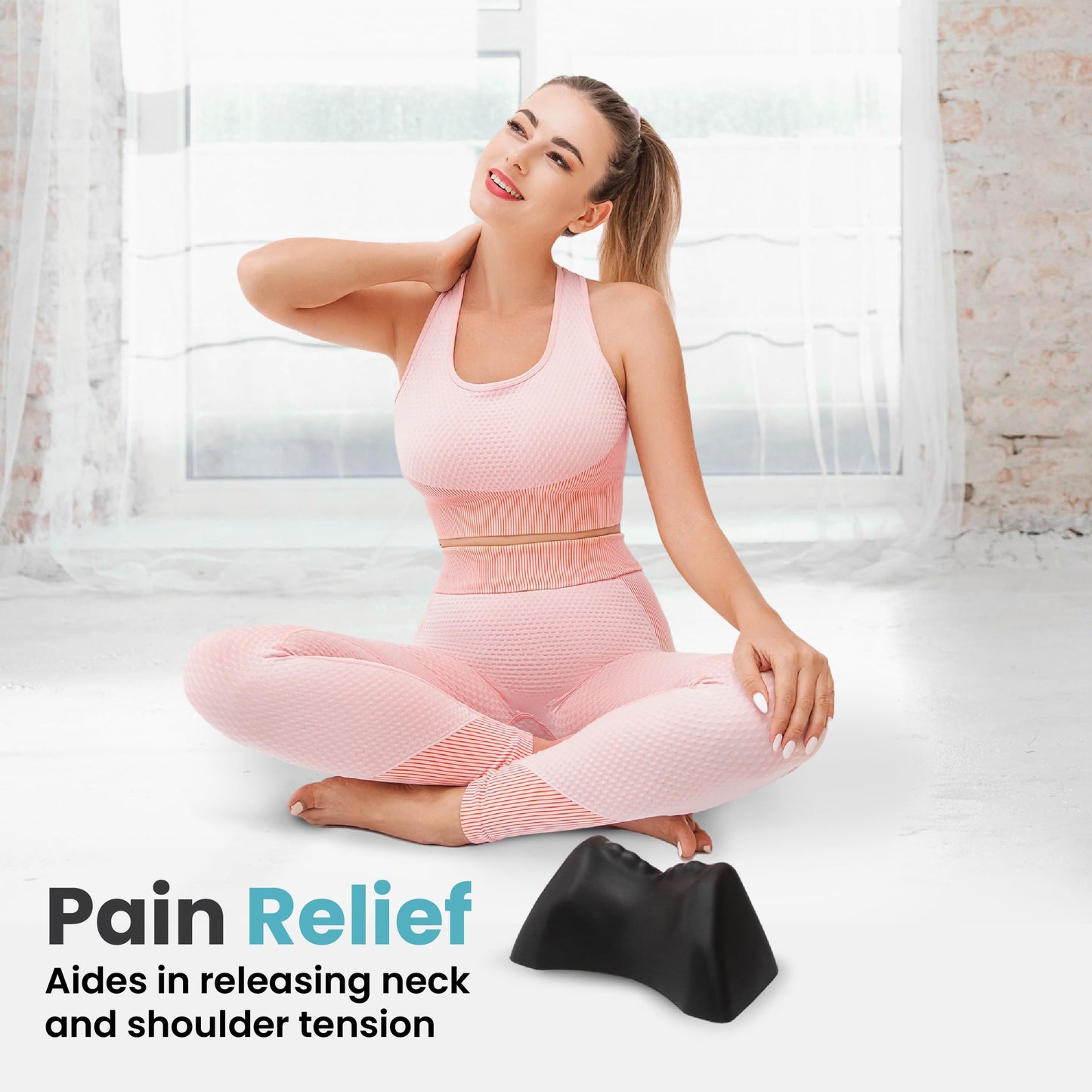 Cervical Pillow with Reverse Bow Design for Neck & Shoulder Relaxation - Black 21.6x11.5x9.5cm