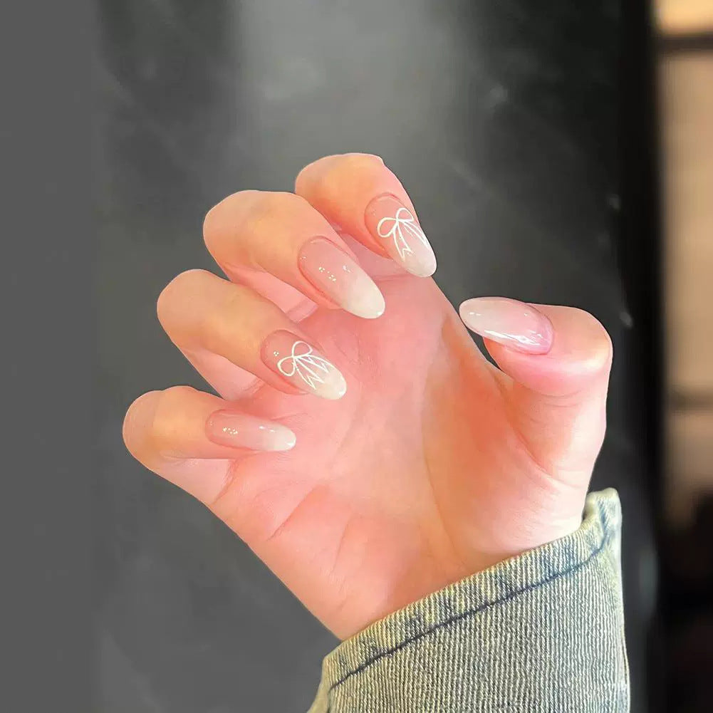 Gentle Nude Fake Nail Patch Set with French Butterfly Design - Multiple Sizes