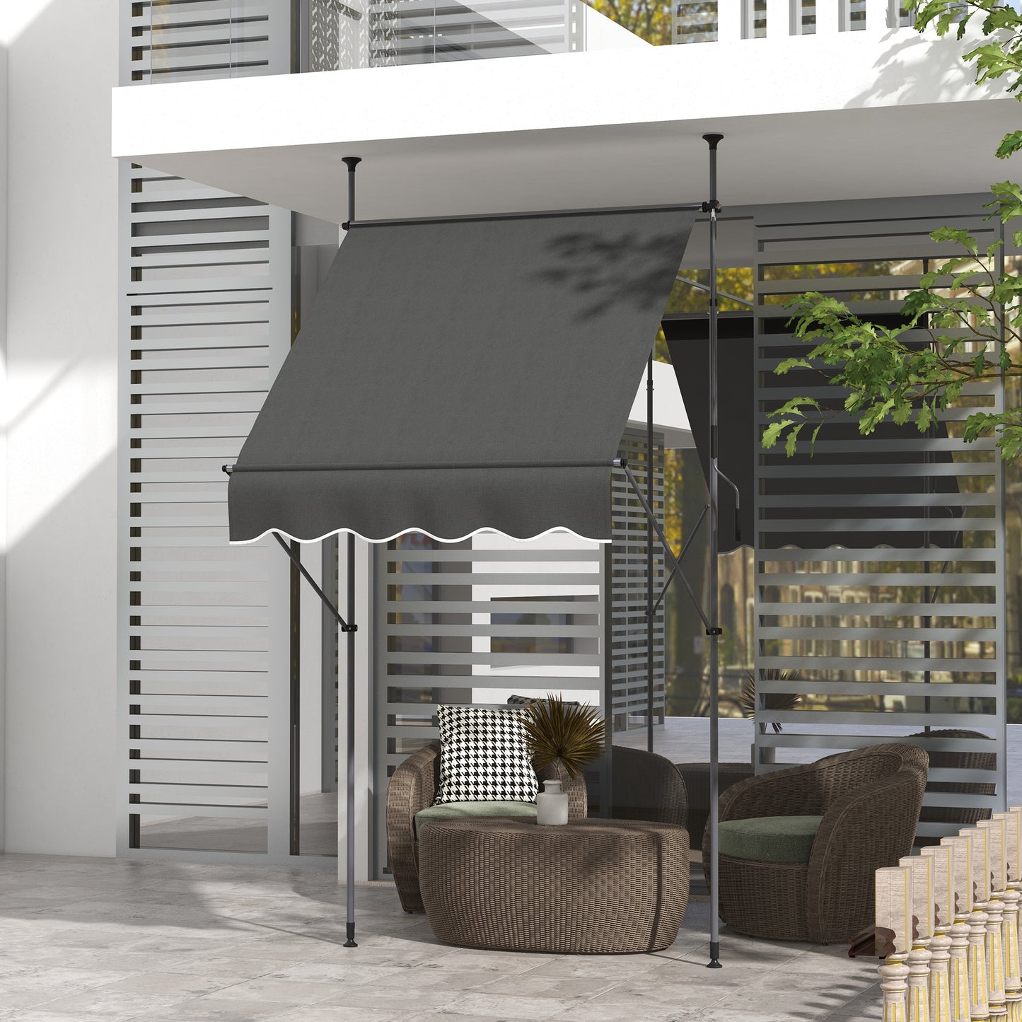 Manual Retractable Awning - UV Resistant Dark Gray Patio Shade