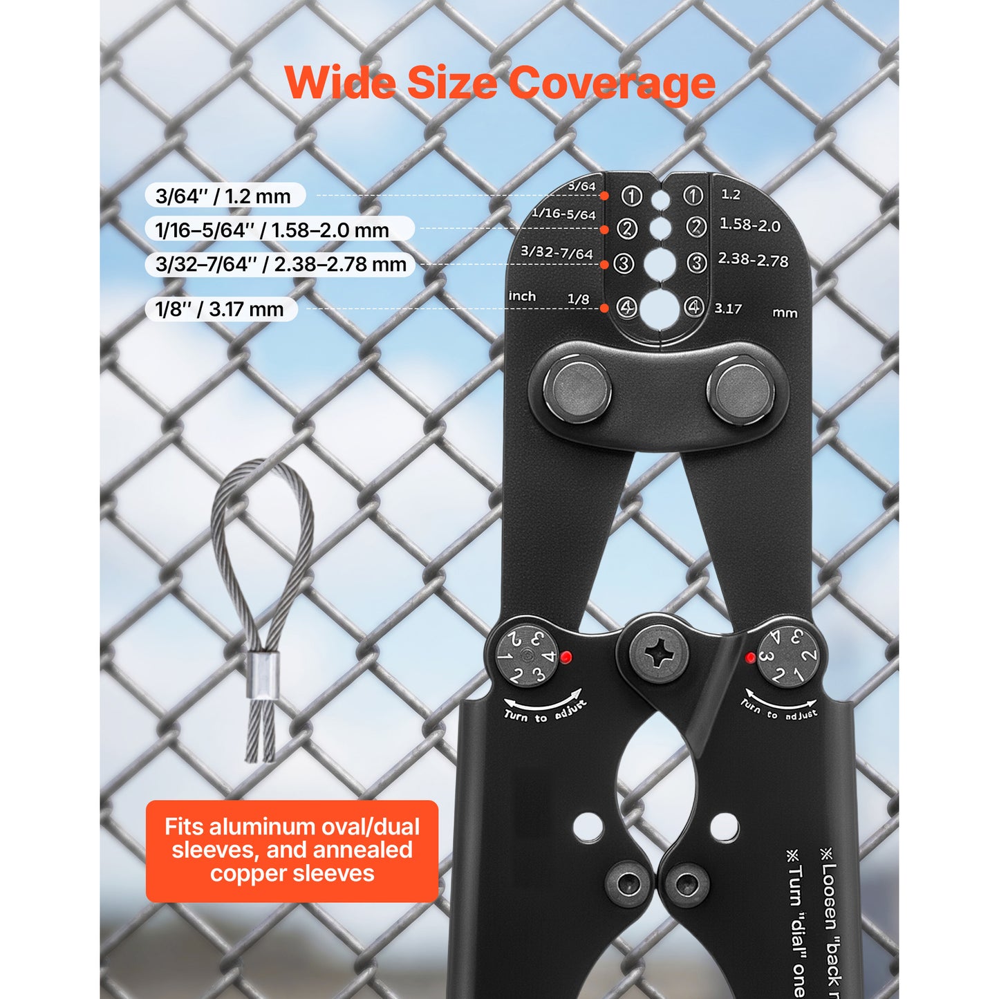 Crimping Tool for Steel Wire Rope and Copper Sleeves - Adjustable Force