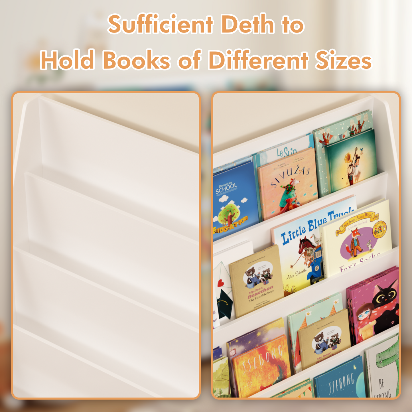4-Tier Kids Bookshelf - White MDF Book Display Organizer