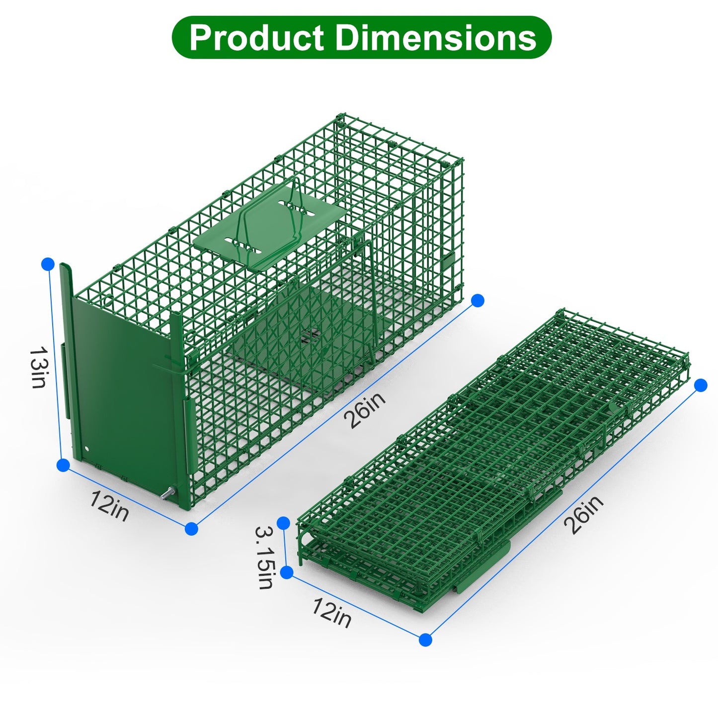 Humane Live Animal Cage Trap - Galvanized Iron, Multiple Sizes