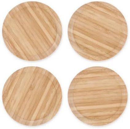 Wooden Wine Glass Coaster Set - Round Modern Food Plate for Drink Protection