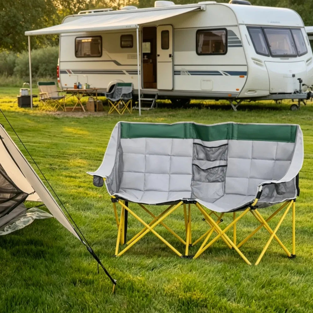 Double Folding Camping Chair with Carry Bag and Cup Holder