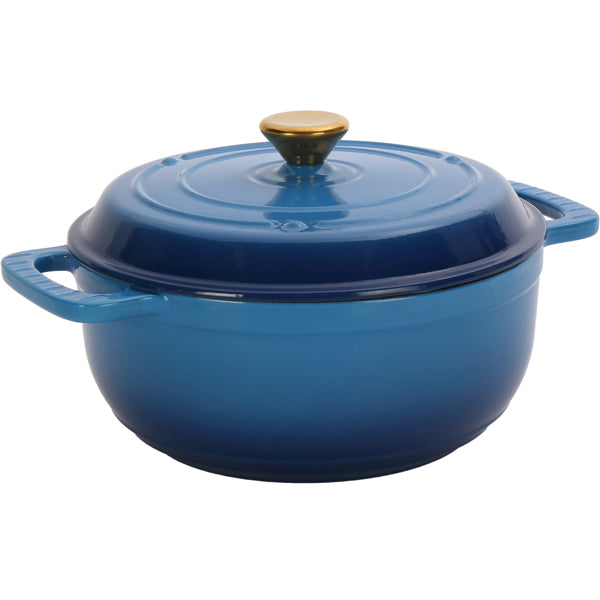 6QT Cast Iron Enamel Cooking Pot - Gradient Blue with Gloves