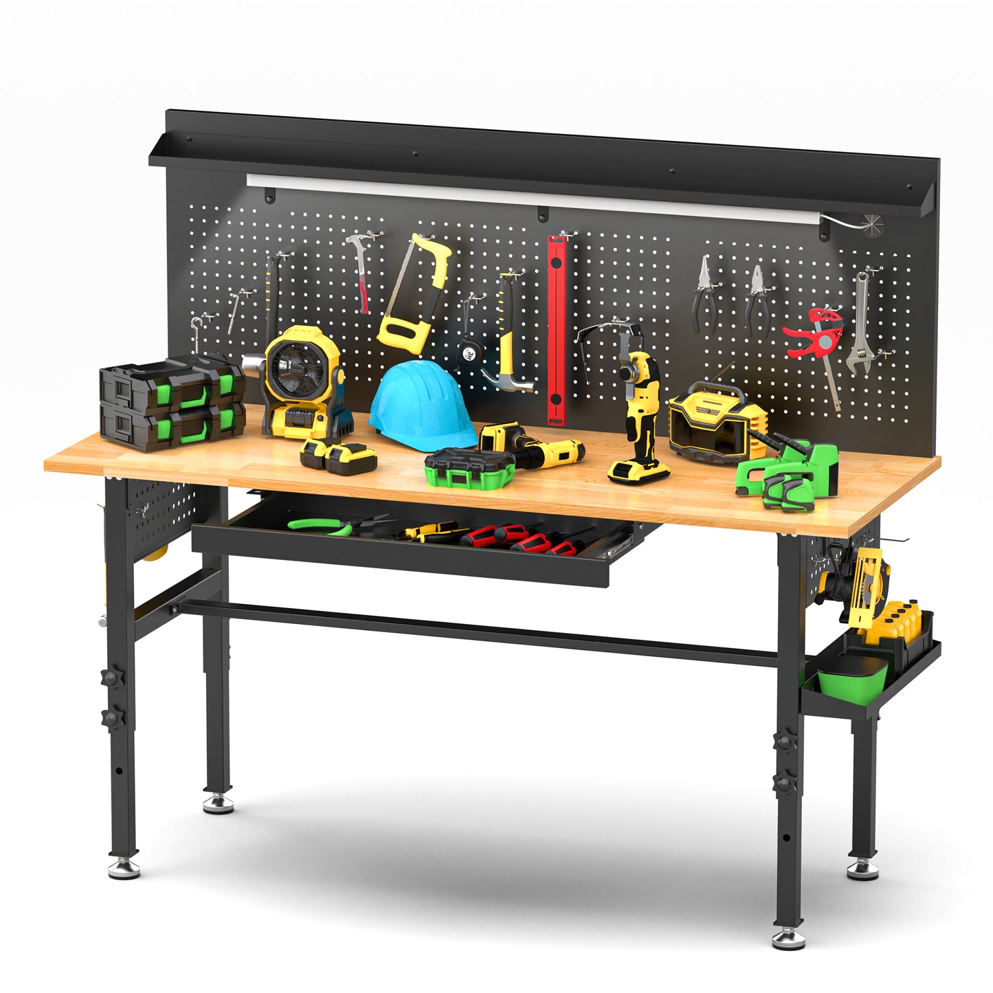 60-Inch Adjustable Height Workbench with Drawers & LED Light