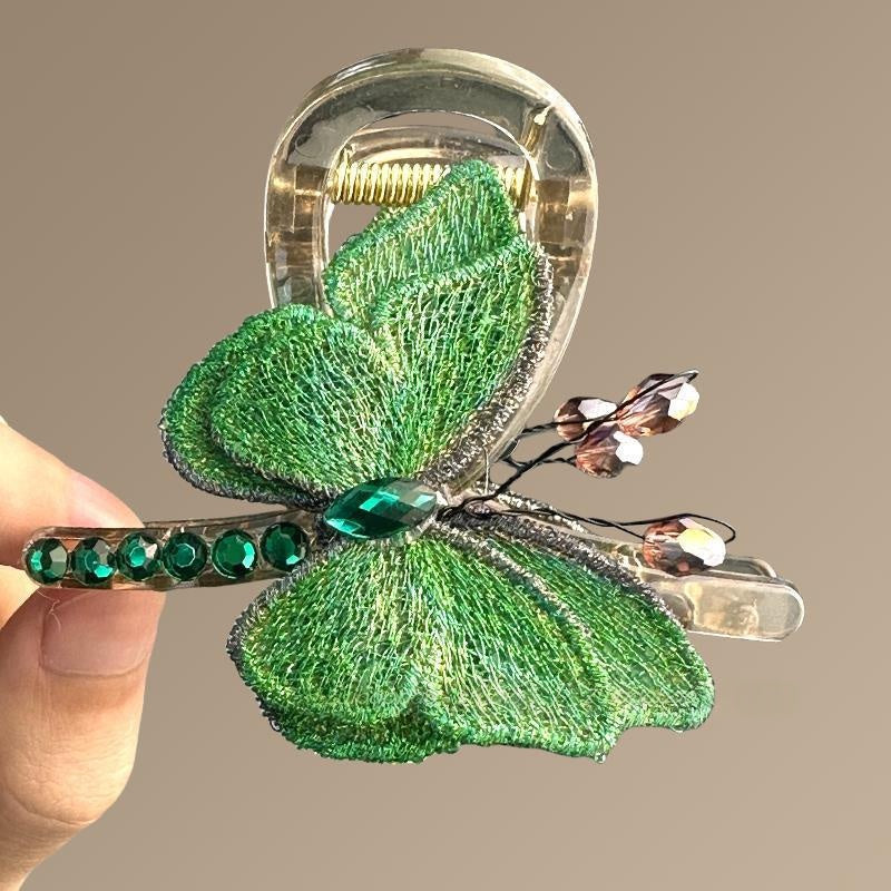 Retro Butterfly Embroidered Hair Clip - Half-up Shark Hair Accessory for Women