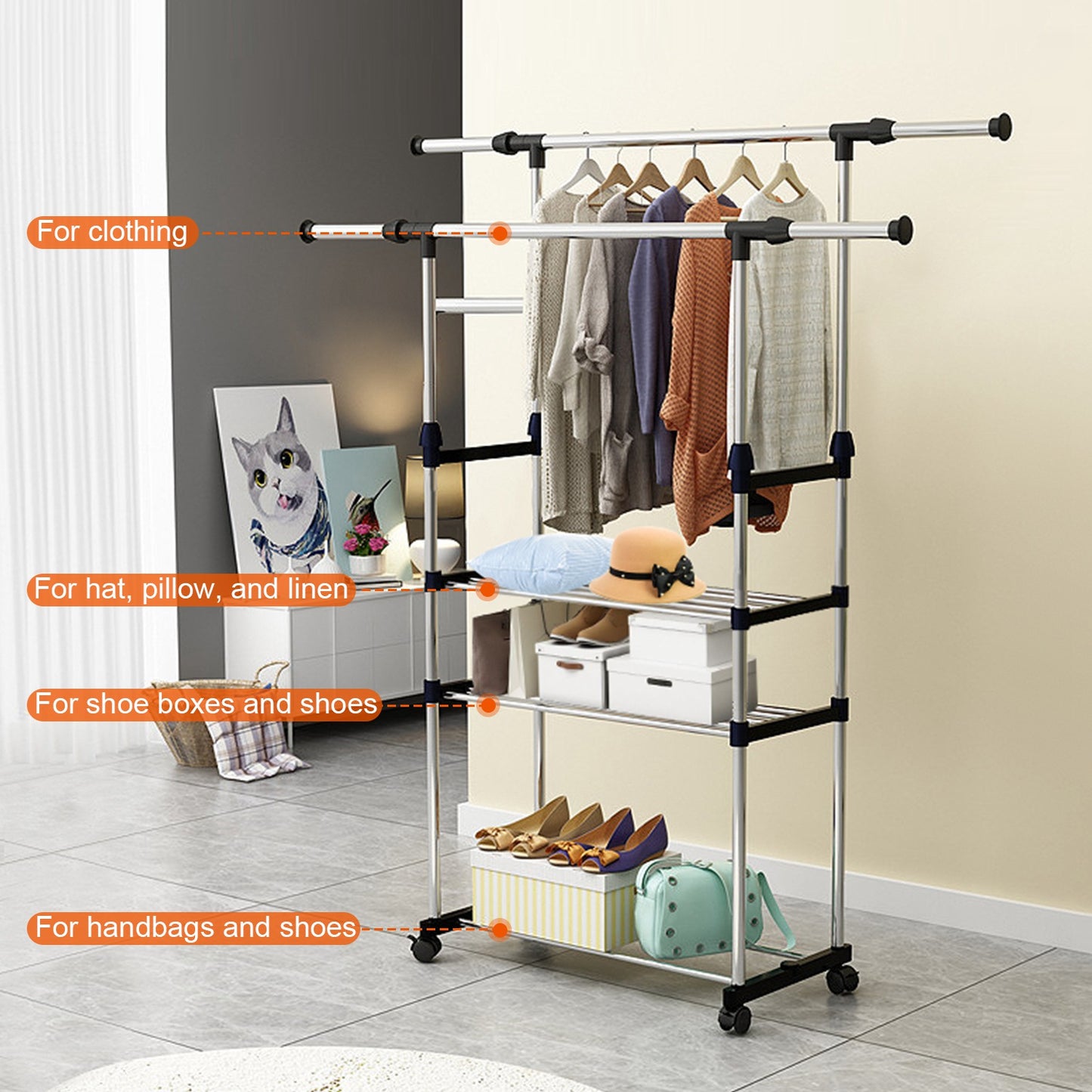 1Pc Extendable Garment Hanging Rack Clothing Rail Pillow Shoe Display
