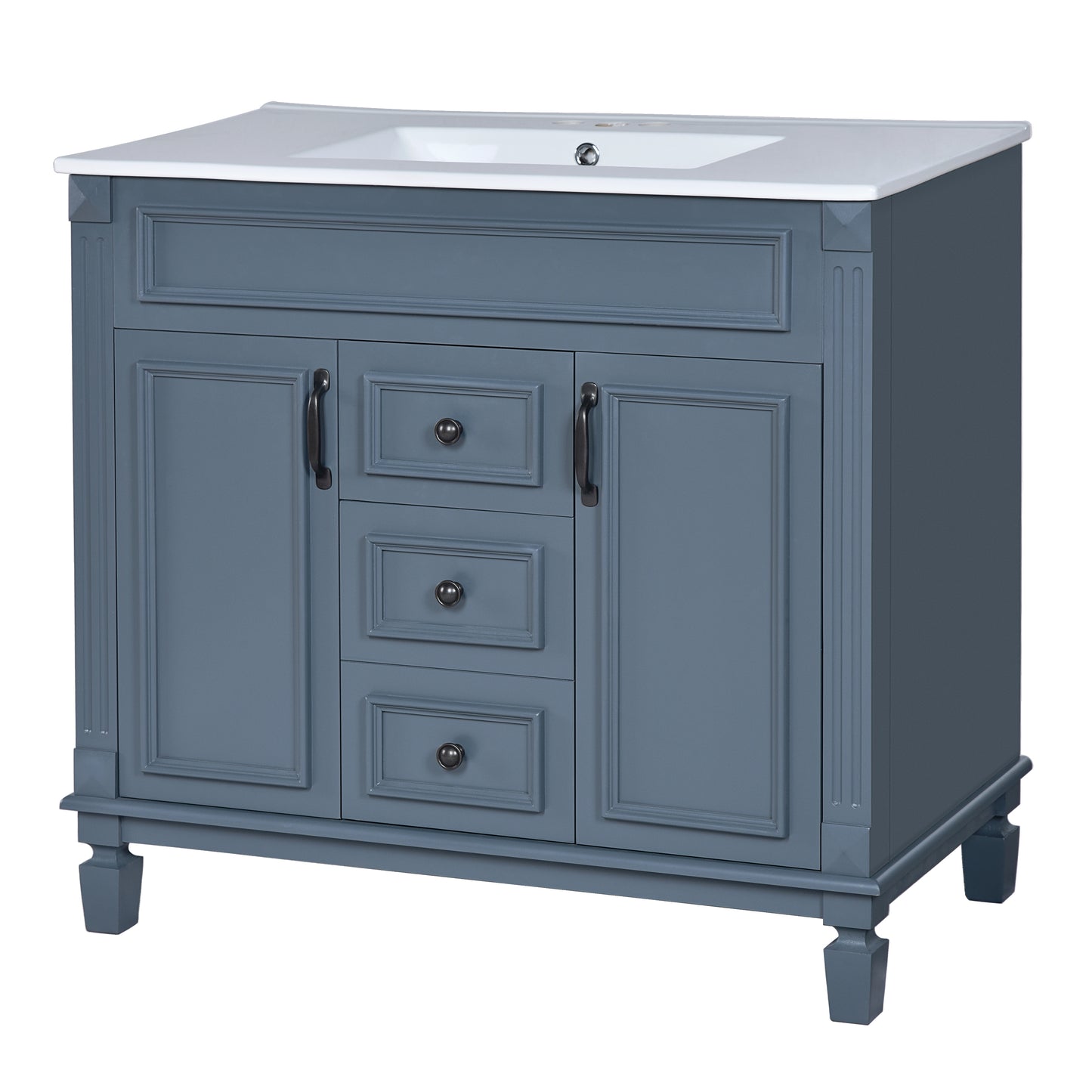 36-Inch Blue Bathroom Vanity with Top Sink & Soft Closing Doors