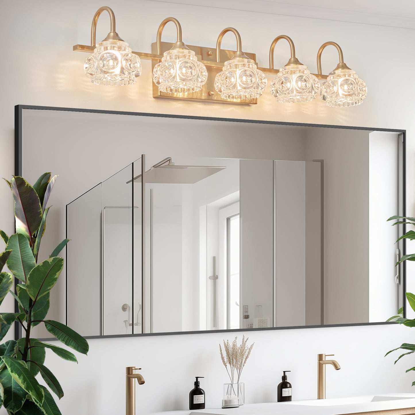 Modern 5-Light Gold Crystal Bathroom Vanity Light Fixture