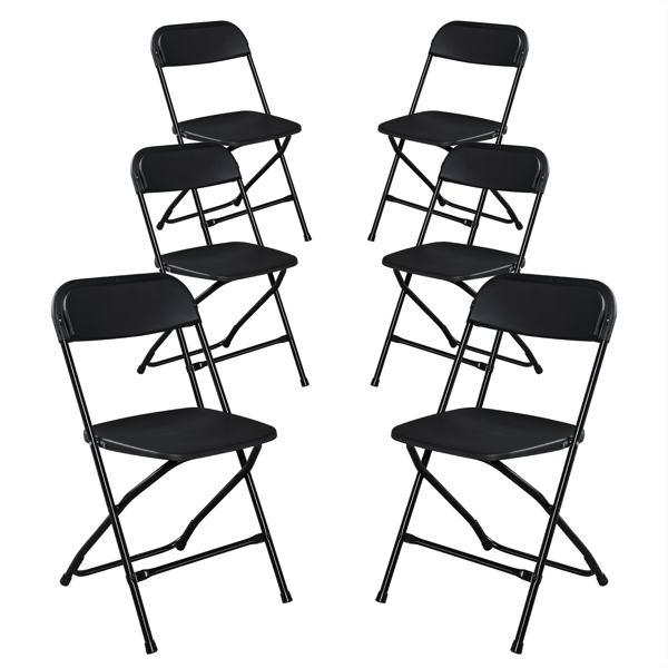 6-Pack Folding Plastic Garden Chairs - Heavy-Duty, Black