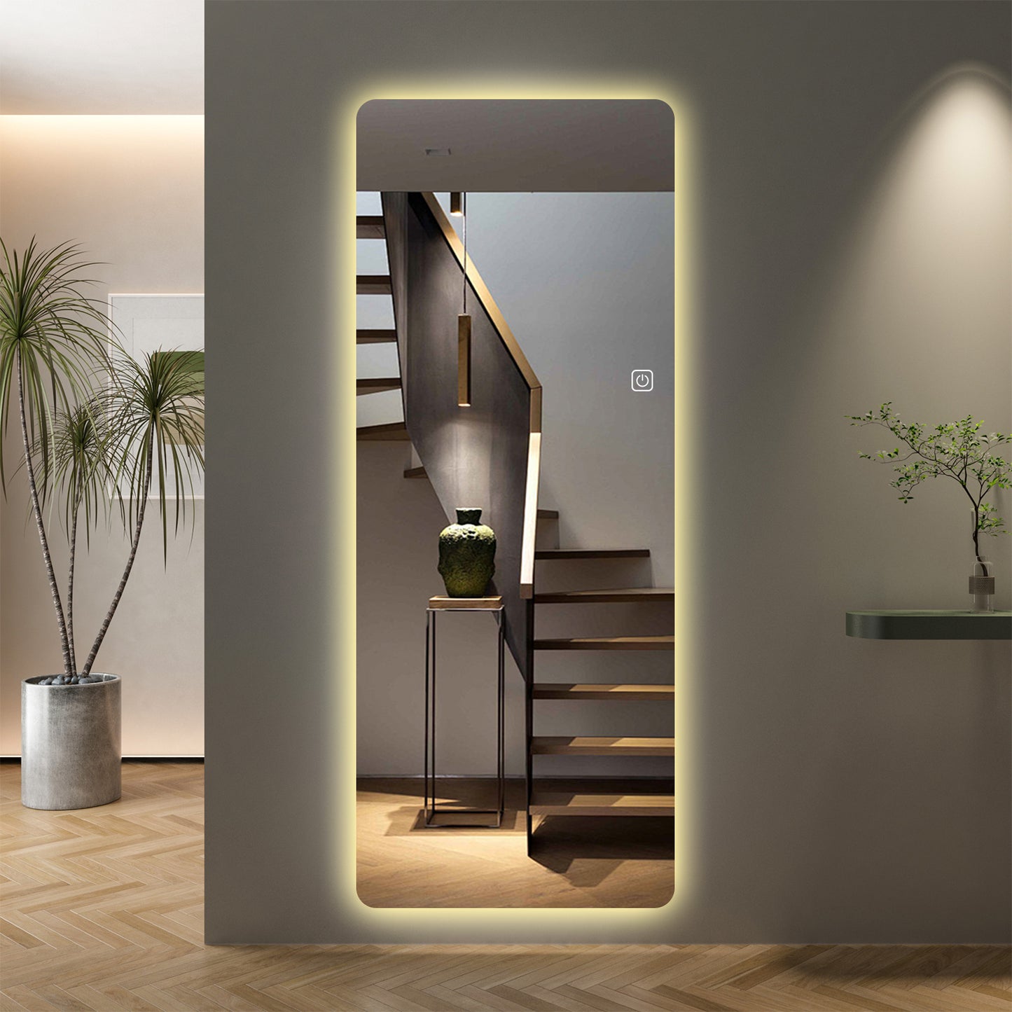 65x21in Full Body Mirror with Lights - Wall Hanging, Silver
