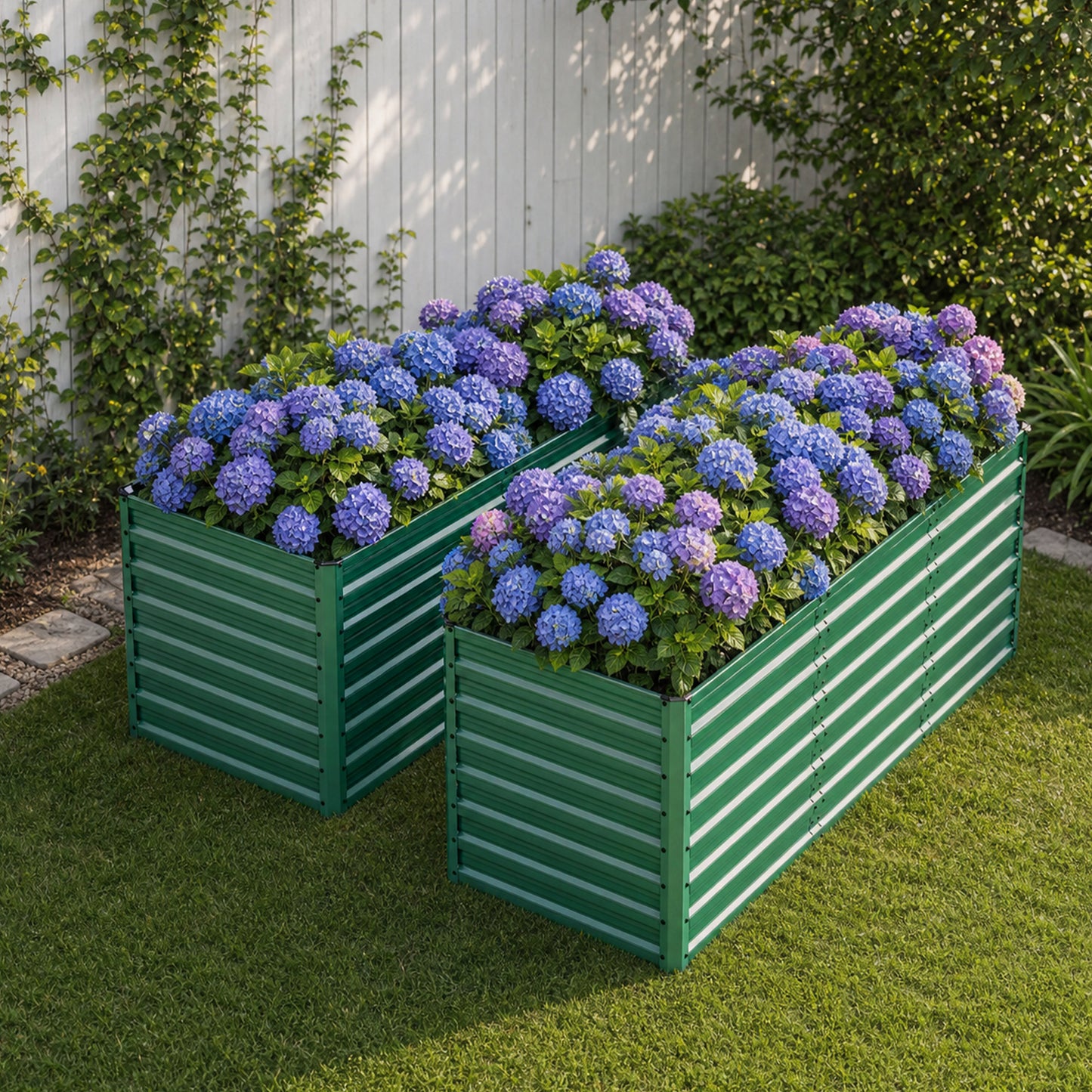 Green Metal Raised Garden Bed 2-Pack - No-Bend Planter Boxes with Open Base