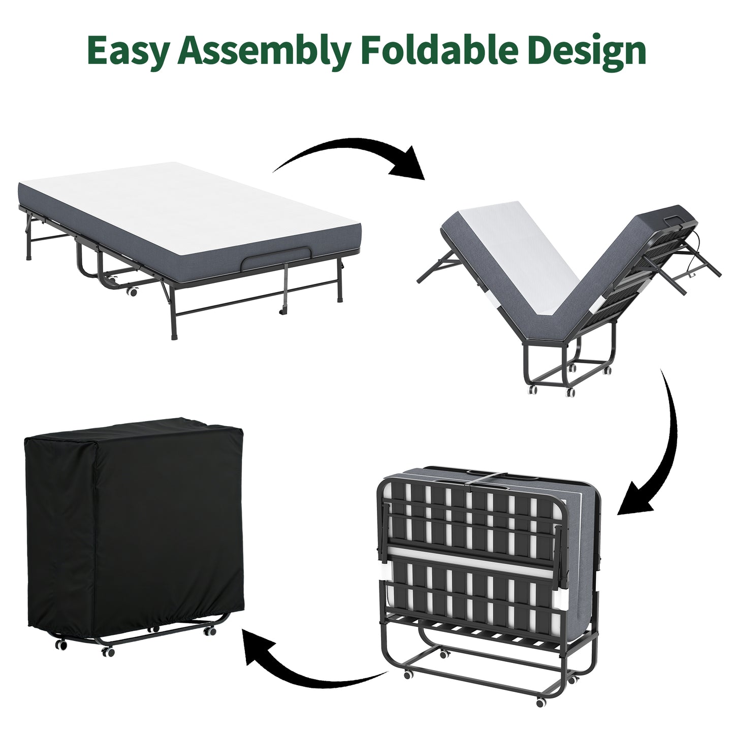 Large 75 X46 Wide Folding Bed For Tall People, Extra Long & Rollaway