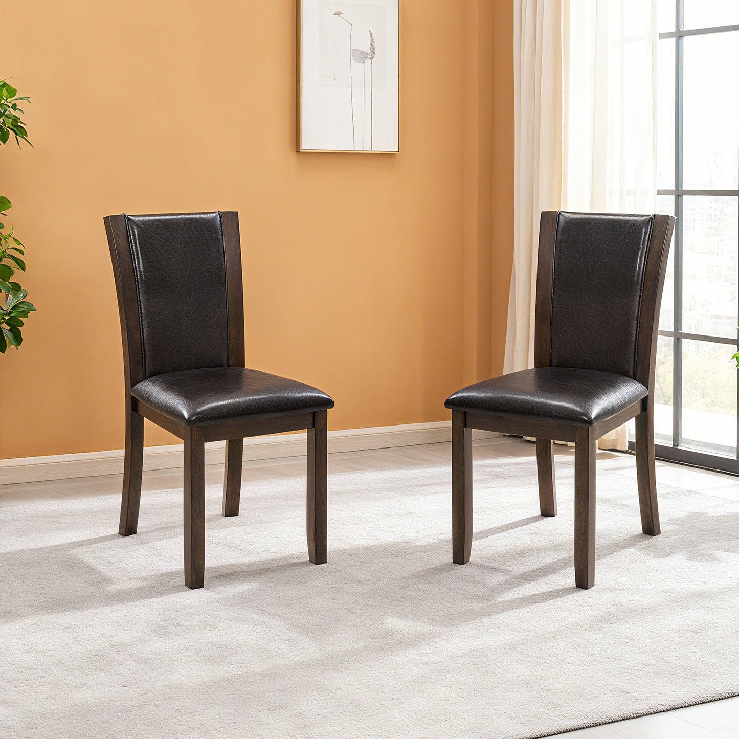 Wooden Dining Chairs Set of 4 with Padded Seat - Dark Walnut