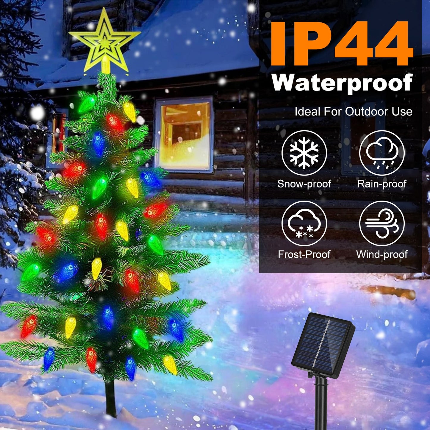 Solar Christmas Tree Lights - 37.4in Height, 100 LEDs, 8 Modes, 2 Pack