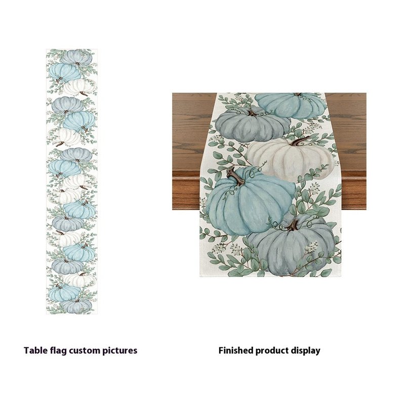 Pumpkin Eucalyptus Leaf Polyester Table Flag for Festive Home Decor