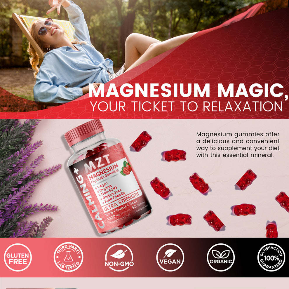 Magnesium Glycinate Soft Candy Tablets - Strawberry Flavor, 90 Count