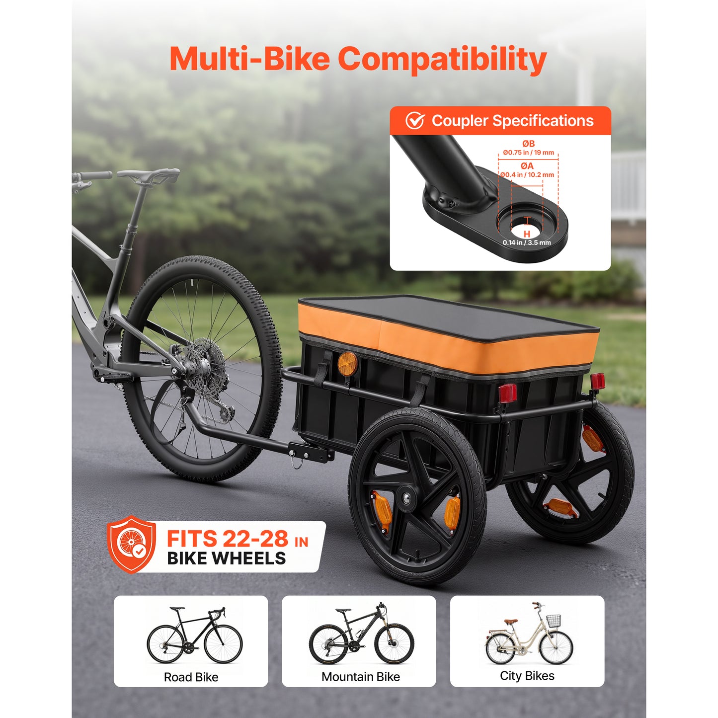 Heavy-Duty Bicycle Cargo Trailer 100Lbs with Waterproof Cover & Reflectors