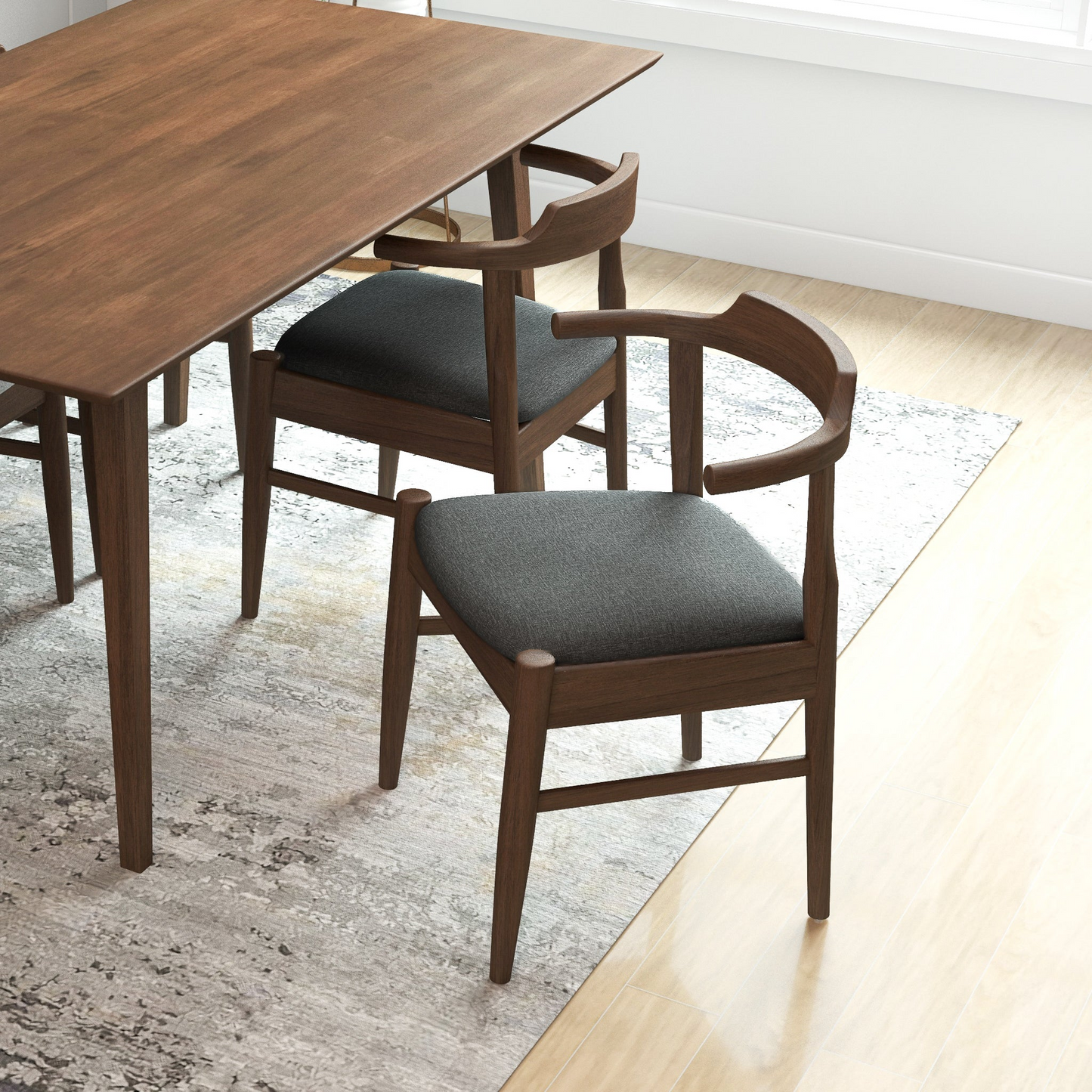 Mid-Century Modern Gray Fabric Dining Chair With Solid Wood Frame