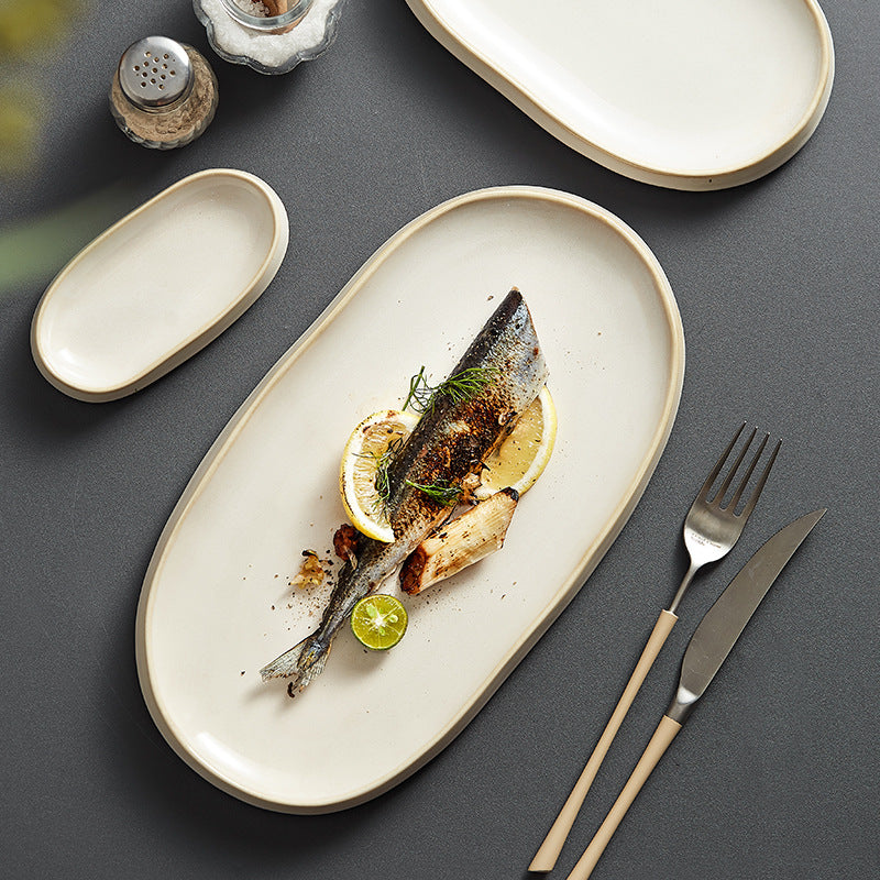 Ceramic Fish Steaming Plate - Household Kitchen Dining Tableware