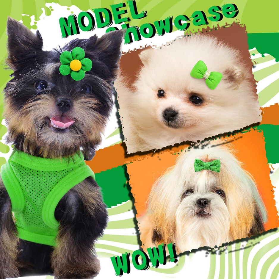 Pet Hair Bows for Small & Medium Dogs - 20 Colorful Rhinestone & Lace Clips