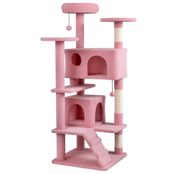 Pink 52-Inch Multi-Cat Cat Tree Tower with Perches, Condos & Scratching Posts