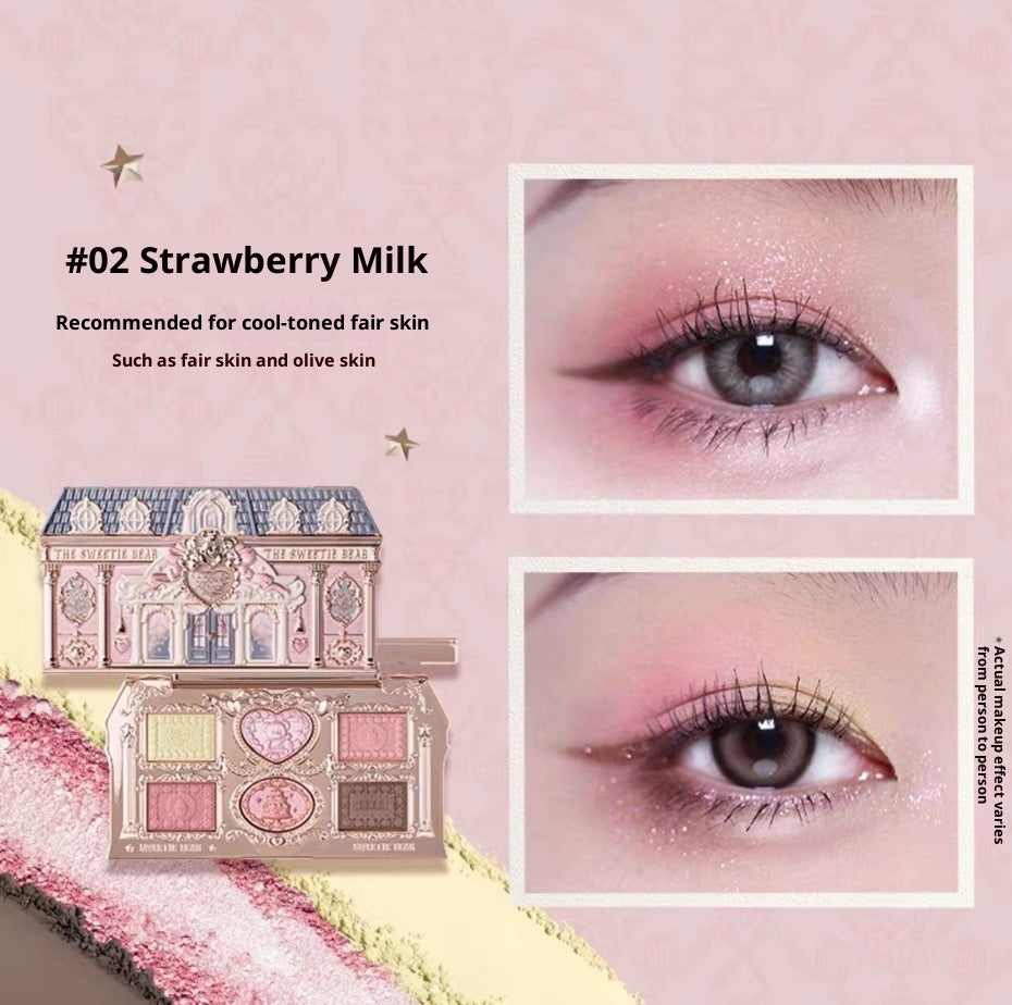 Sweetheart Bear Eyeshadow Palette Matte & Shimmer 6 Colors Easy to Use - Girly Makeup