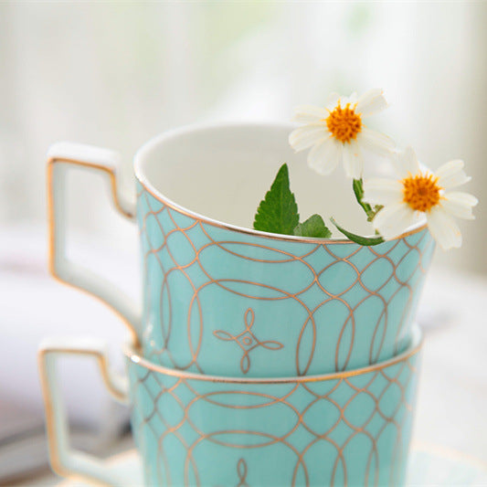British Style Bone China Coffee Cup Set with Teapot and Saucers - Modern Design