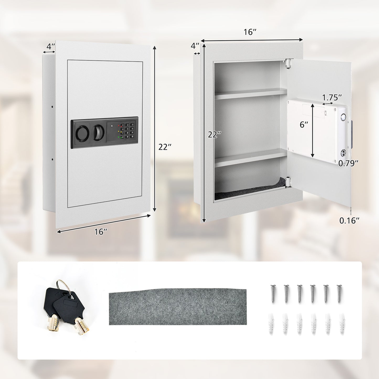 Recessed Wall Safe - Digital Lock Security Gun Cash Box - White