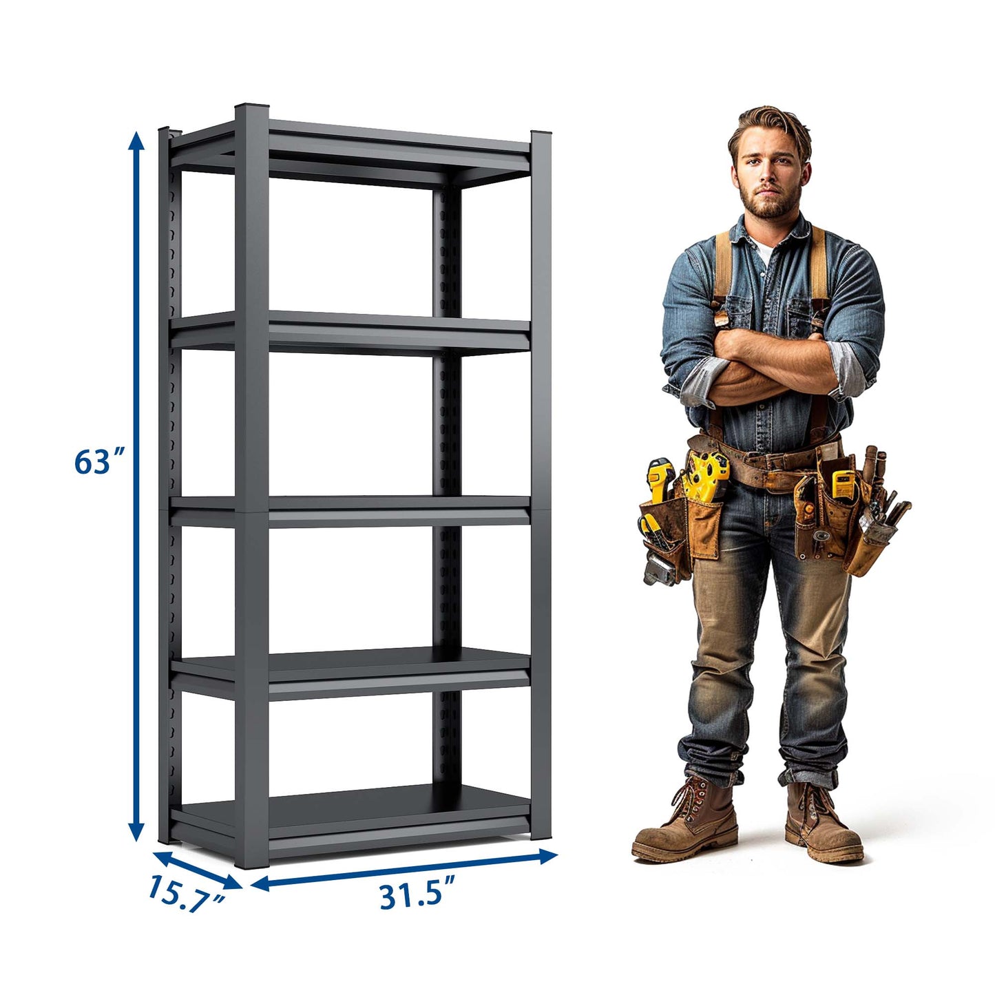 63 H 5 Tier Metal Shelves For Storage Garage Shelving 2000LBS Heavy