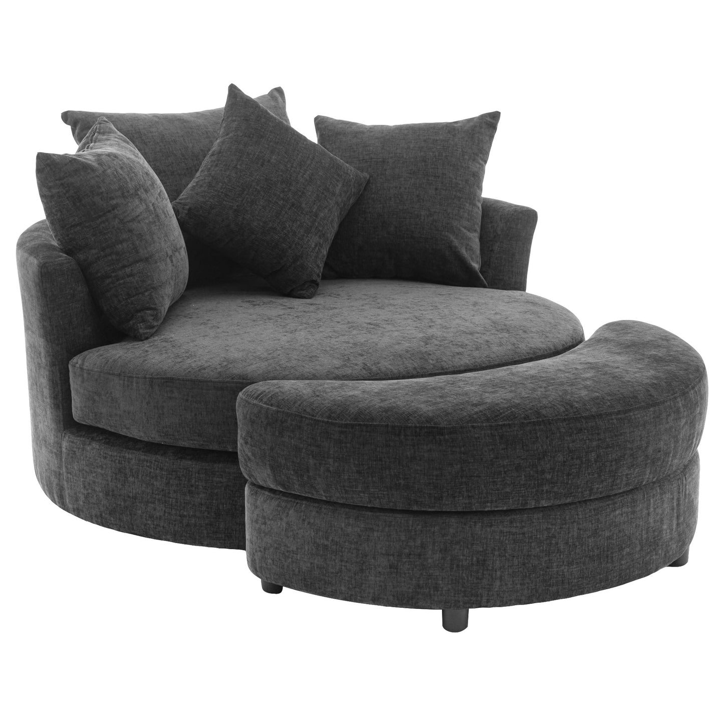 360° Swivel Accent Barrel Chair with Storage Ottoman & 4 Pillows - Gray