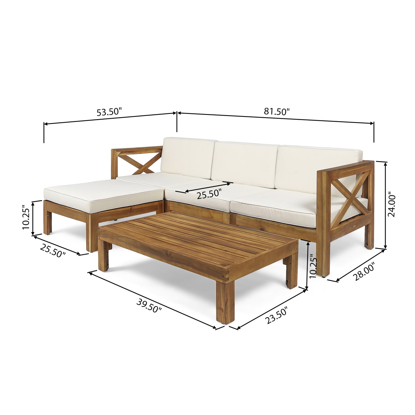 Beige L-Shaped Outdoor Sofa Set with Water-Repellent Cushions