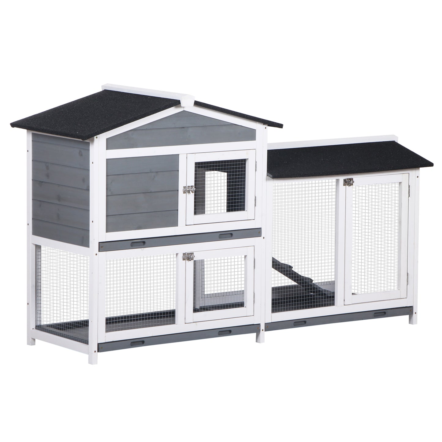 2-Tier Wooden Rabbit Enclosure with Ramp - Indoor Outdoor Pet House & Run