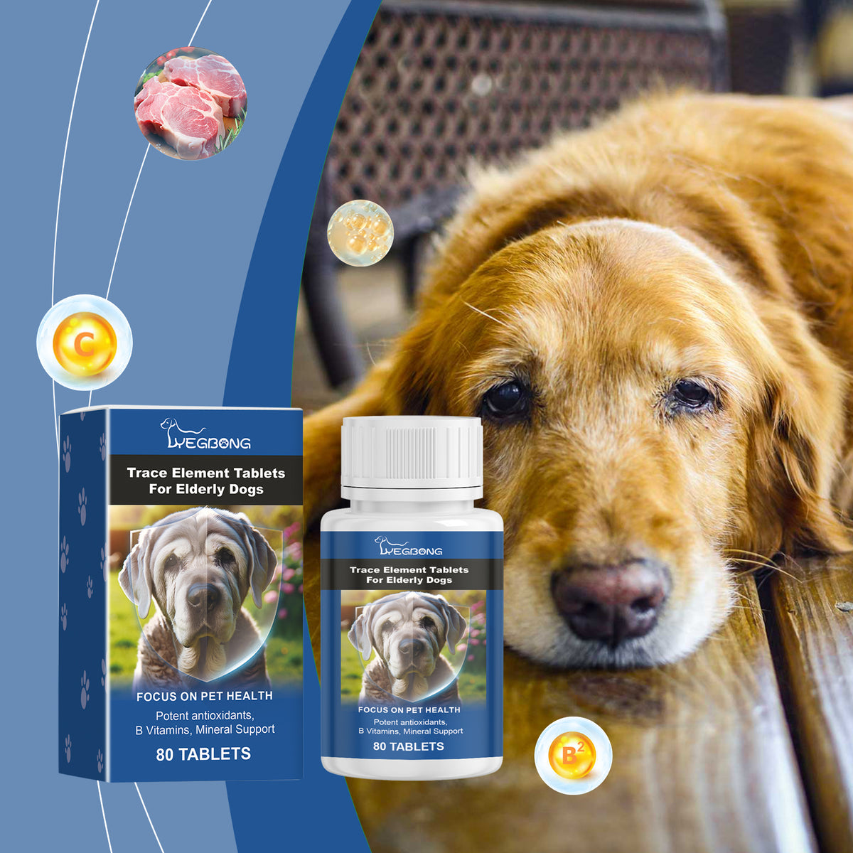 Senior Dog Multimineral Tablets for Bone, Skin & Digestion Support - 80 Chewable Pills