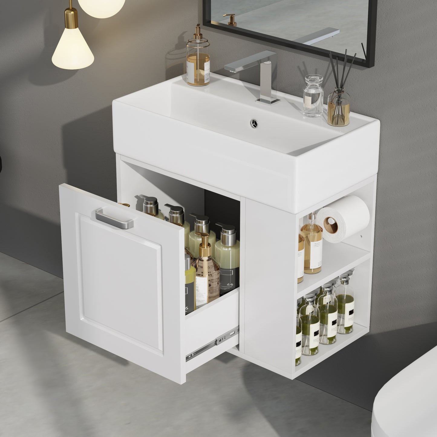 21.8 Inch Wall Mounted Bathroom Vanity with Sink - White