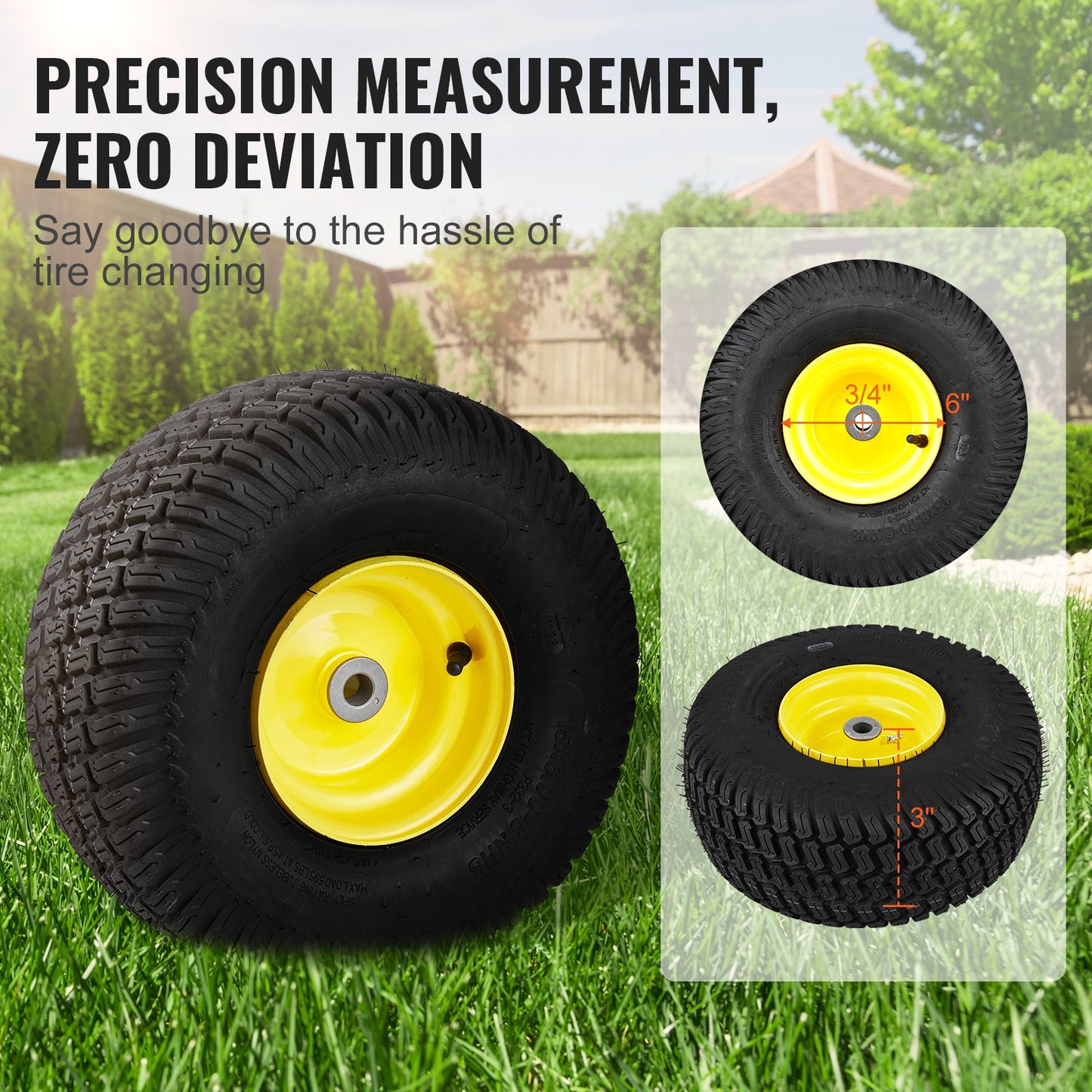 15x6-6 Tubeless Lawn Mower Tires with Rim 2-Pack - Tractor Wheel Assembly