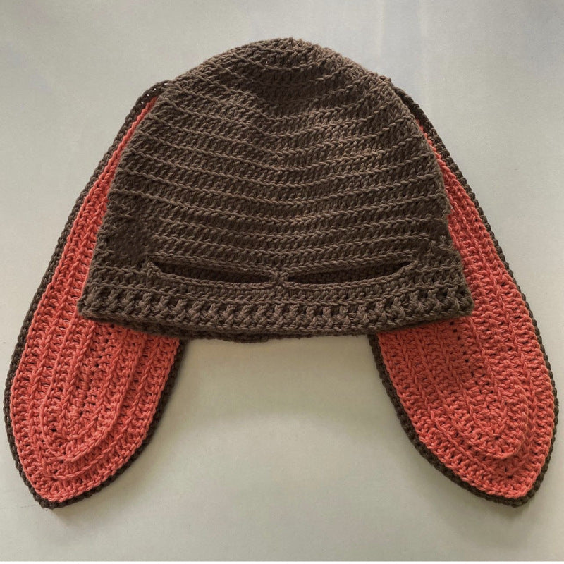 Knitted Rabbit Ear Mask Hat - Funny One-Eye Exposed Horn Thermal & Windproof