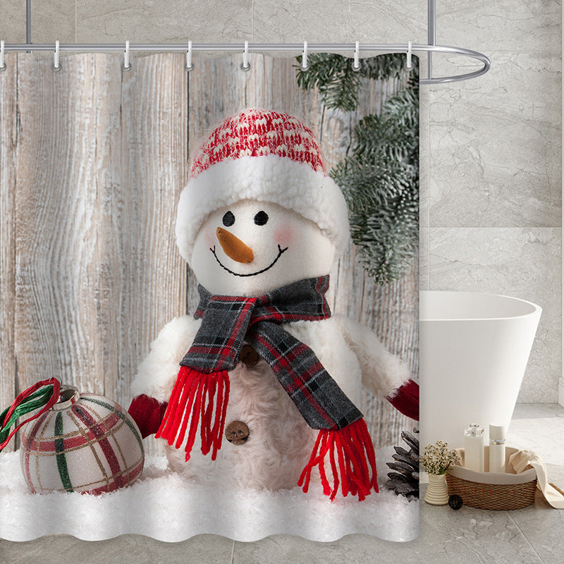 Waterproof Polyester Snowman Shower Curtain Modern Mildew Proof Bathroom Decor