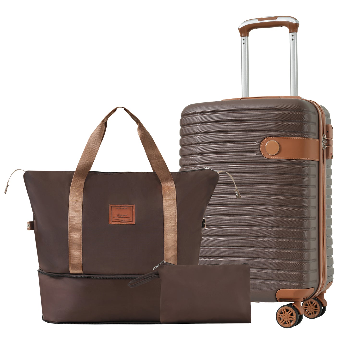 3-Piece Luggage Set - Lightweight Hardshell Carry-On Suitcases, 20 Inch, Brown