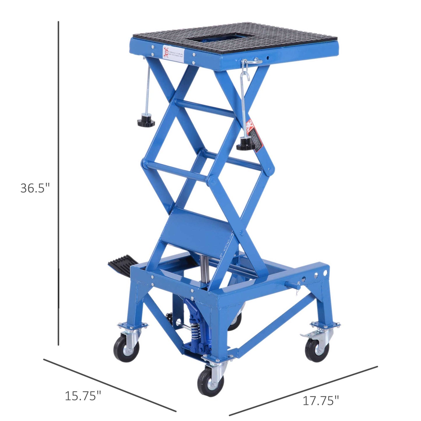 Hydraulic Motorcycle Scissor Jack Lift with Wheels - 300 lbs Capacity, Blue