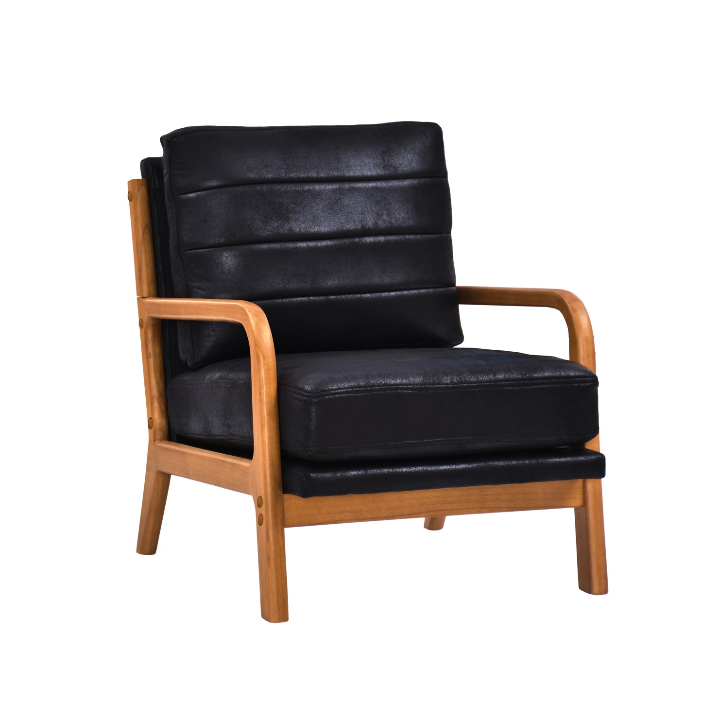 Mid-Century Modern Black Foil Fabric Wood Armchair