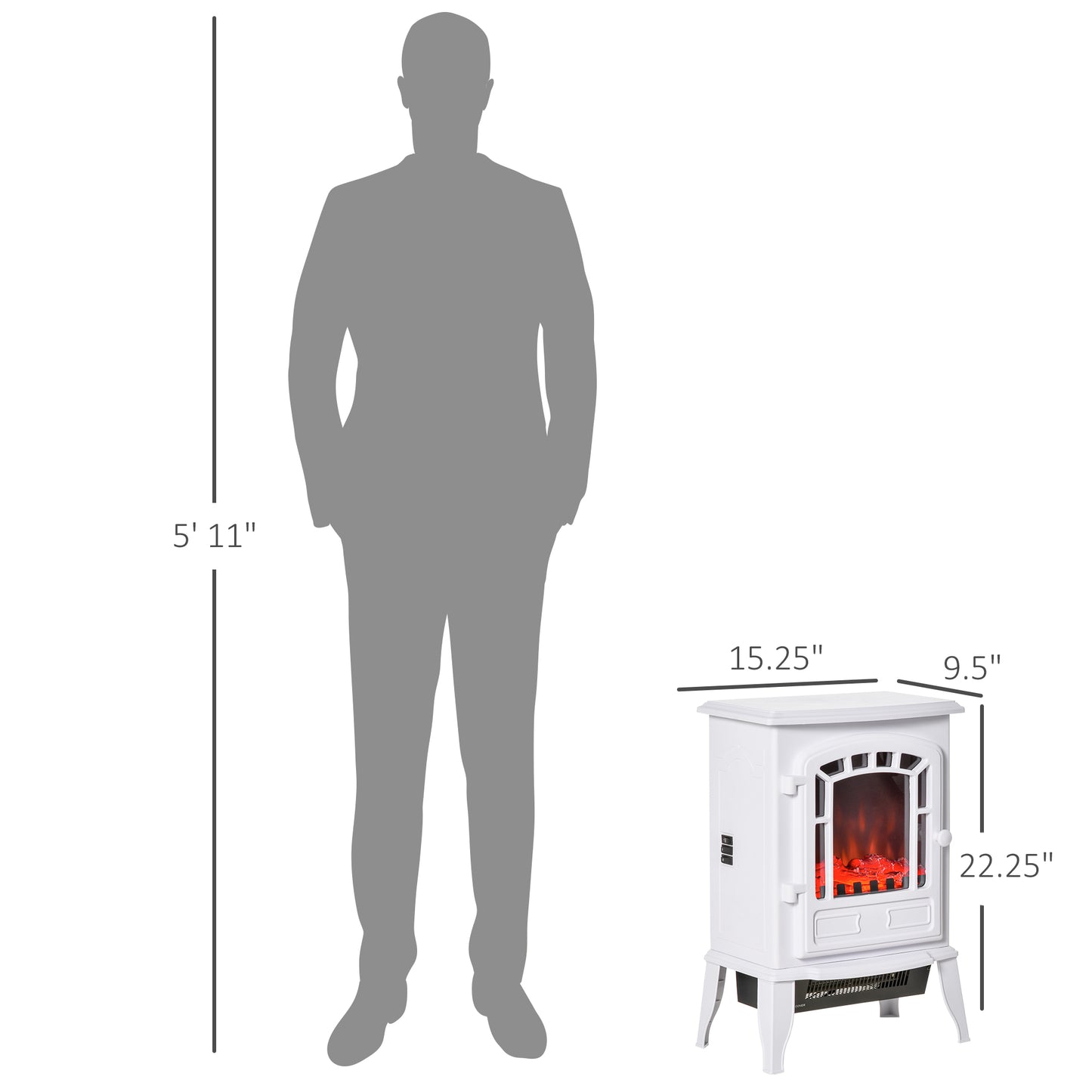 Electric Fireplace Heater with Adjustable Modes and Flame Effect - White, 430x310x550 mm