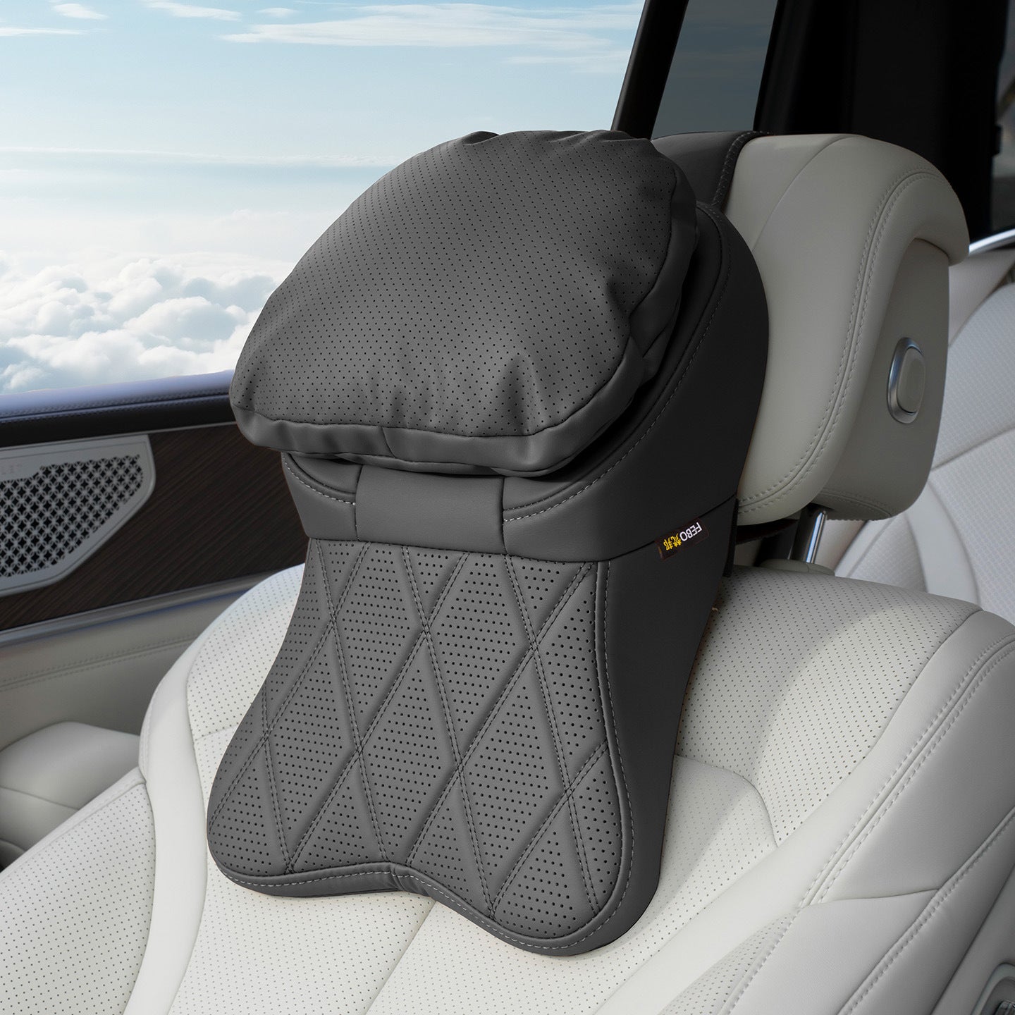 Car Leather Headrest Pillow Lumbar Support Cushion - Stain-Resistant Memory Foam