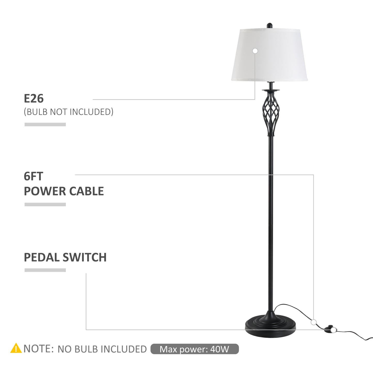 3-Piece Floor and Table Lamp Set with Metal Poles and Fabric Shades for Living Room - Black/White