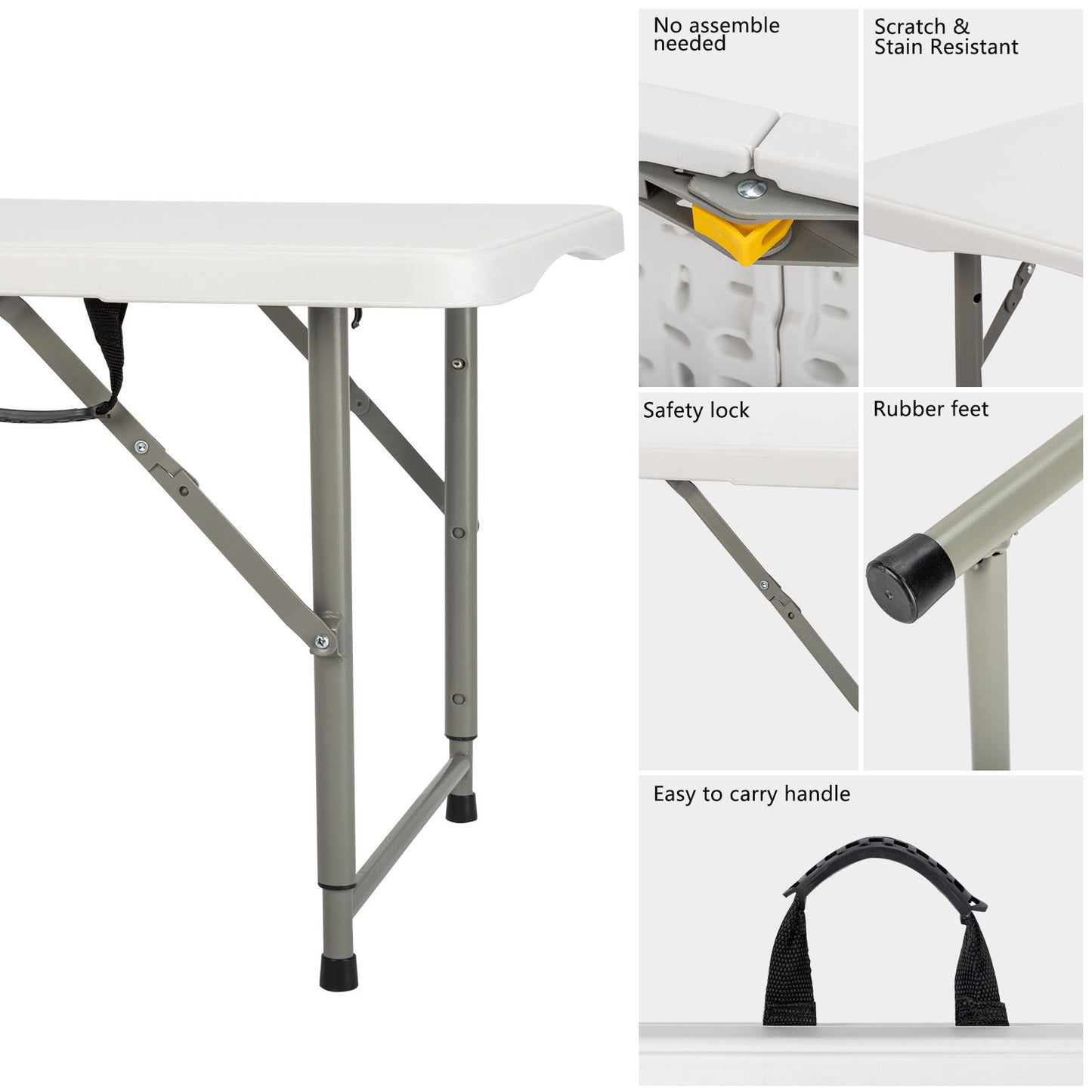4FT Folding Camping Table - Lightweight Plastic Picnic Table