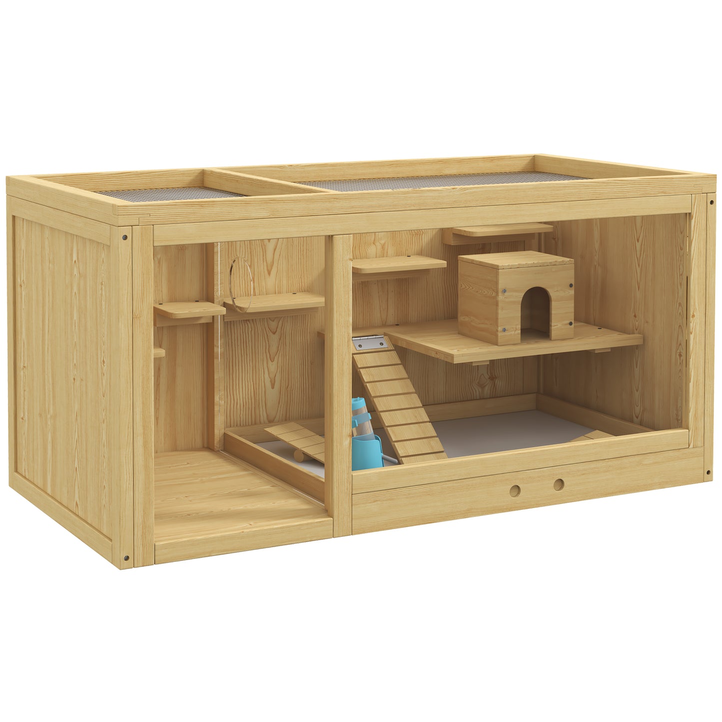 Large Wooden Hamster Cage with Pull-Out Tray & Multi-Level Accessories