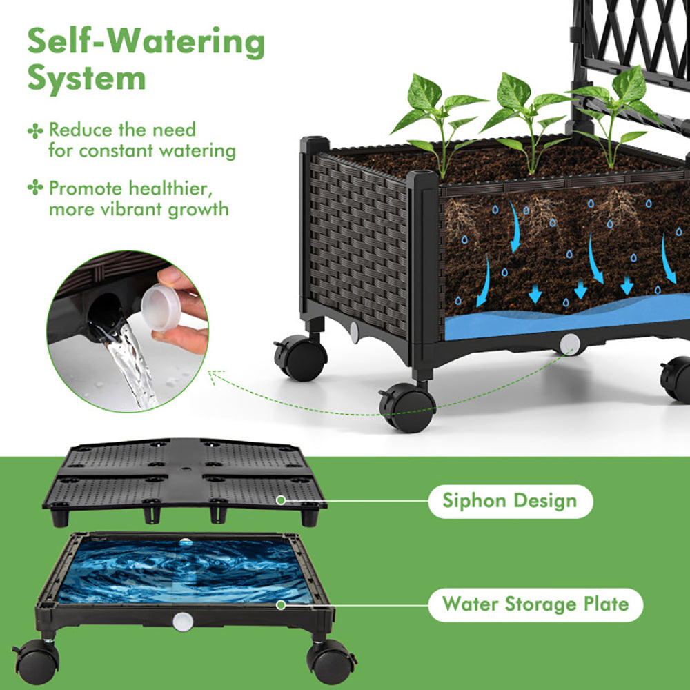 5 FT Self-Watering Planter Box with Trellis & Roof - Brown