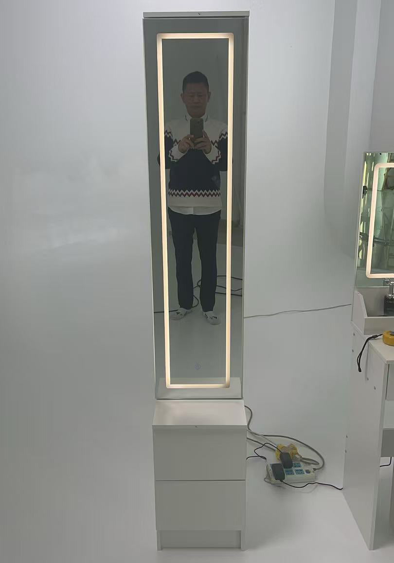 Adjustable LED Dressing Mirror Cabinet - White, Multi-layer Storage